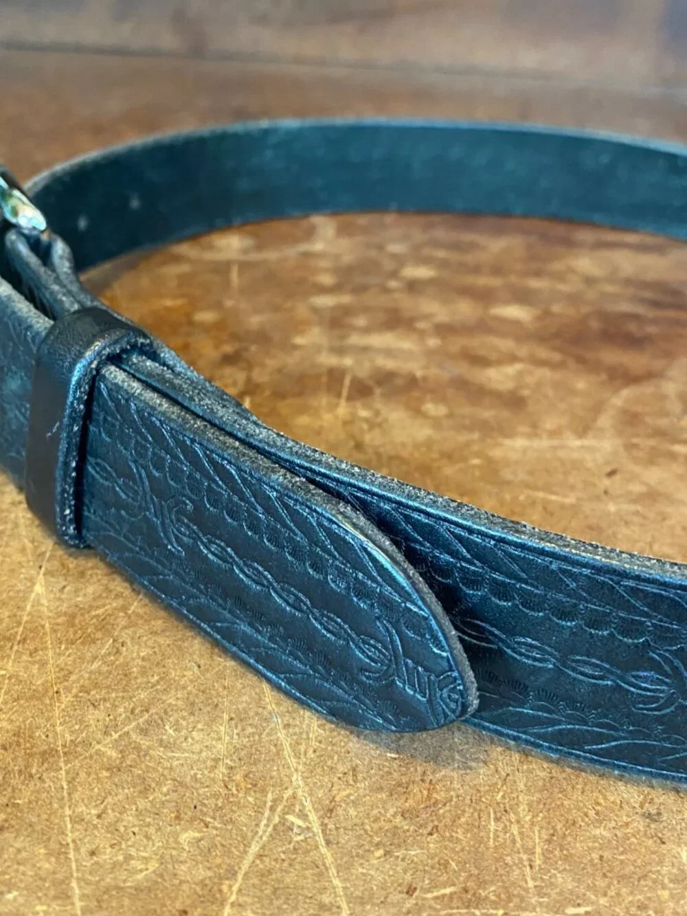 Fisher's Leather Goods Black Embossed Leather Belt Barbed Wire Western Size 29